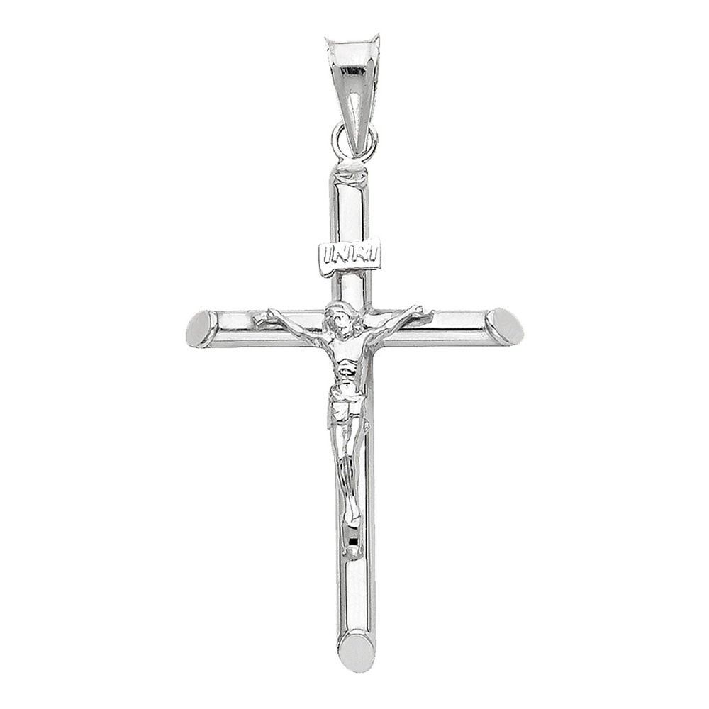 14K White Gold Crucifix Cross Religious Pendant